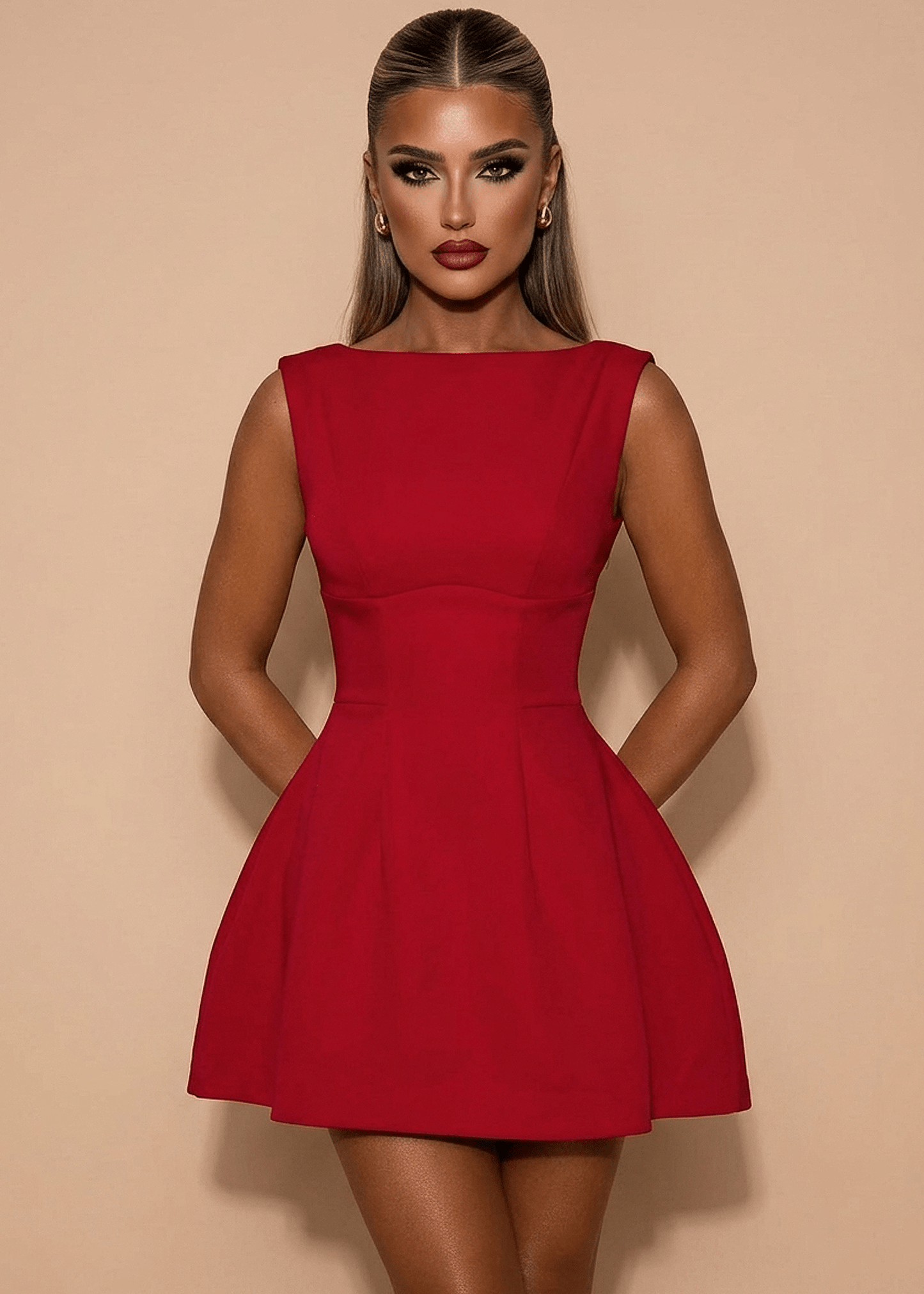 Serene Halo Structured Mini Dress - Red