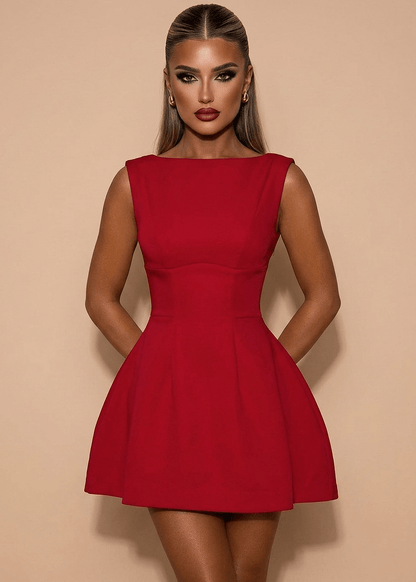 Serene Halo Structured Mini Dress - Red