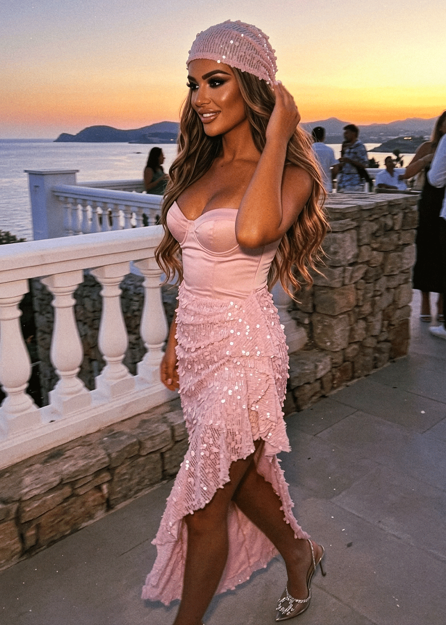 Soft Romance Corset Sequin Skirt Maxi Dress - Pink
