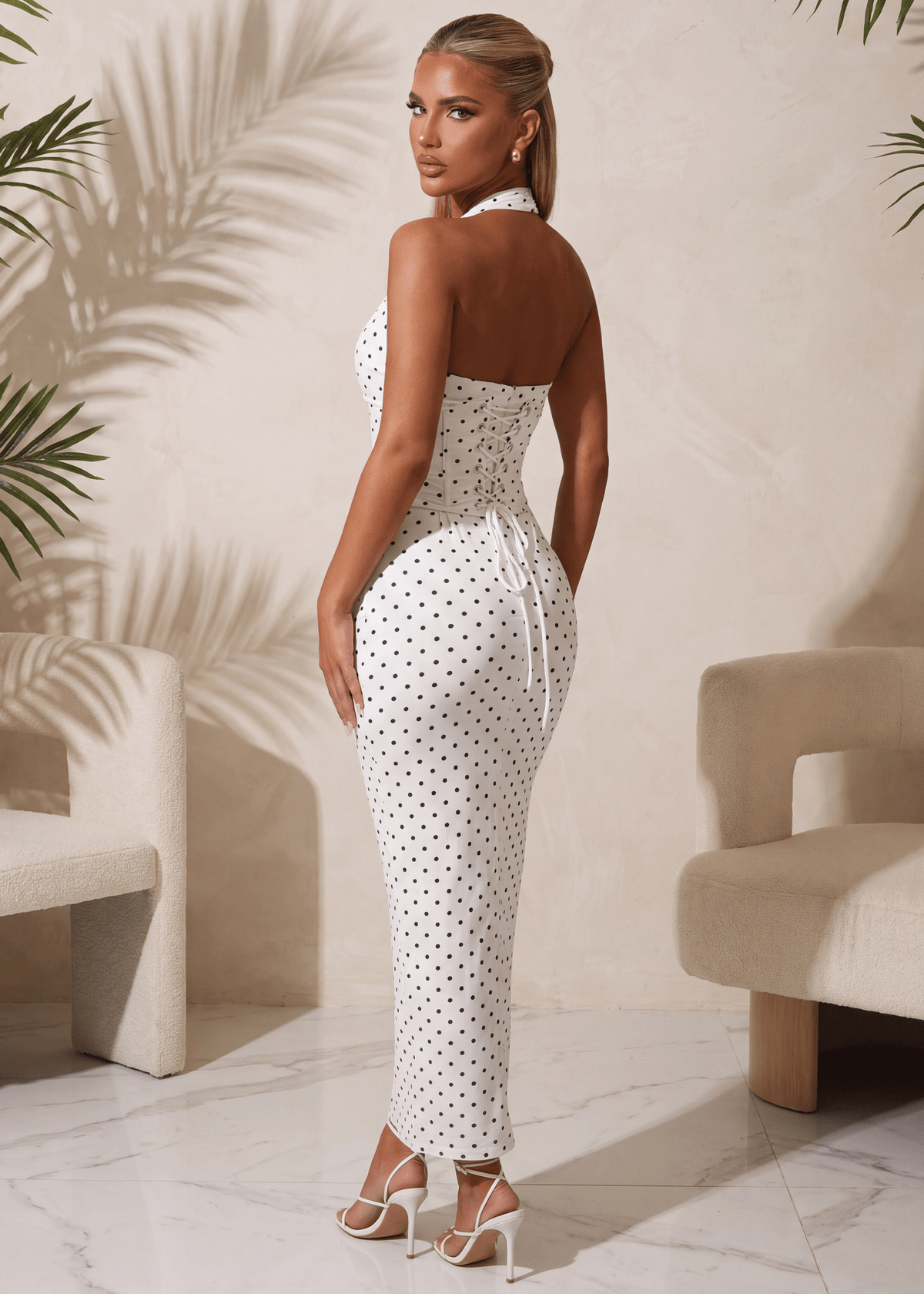 Soft Spot Detachable Corset Maxi Dress - Polka Dot