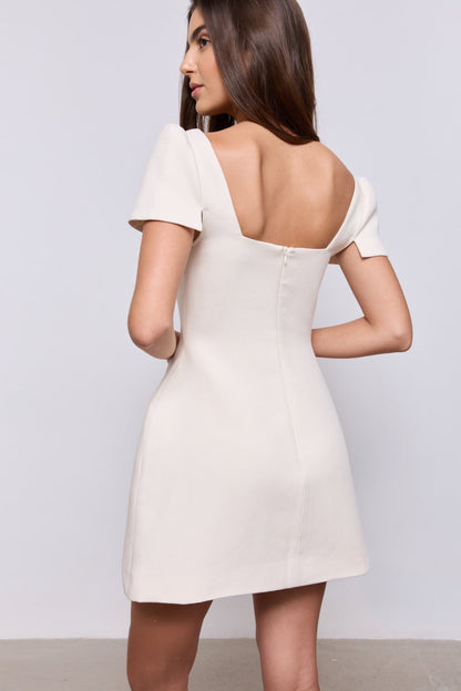 Linen Mix Square Neck Mini Dress