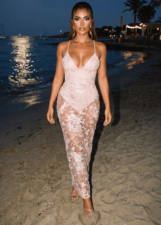 Sweetest Soul Floral Embellished Maxi Dress - Pink