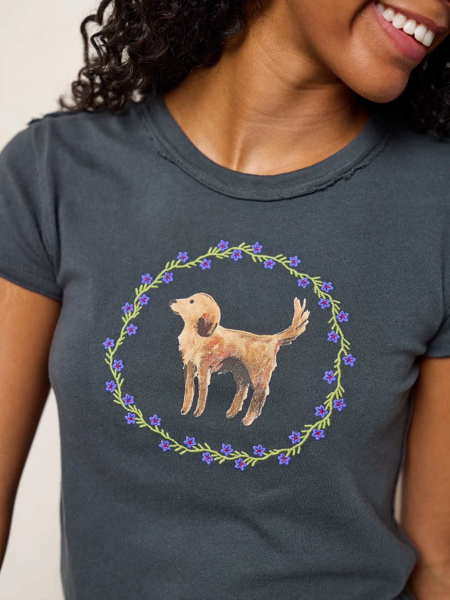 Printed Embroidered Cotton Baby Tee - Dog