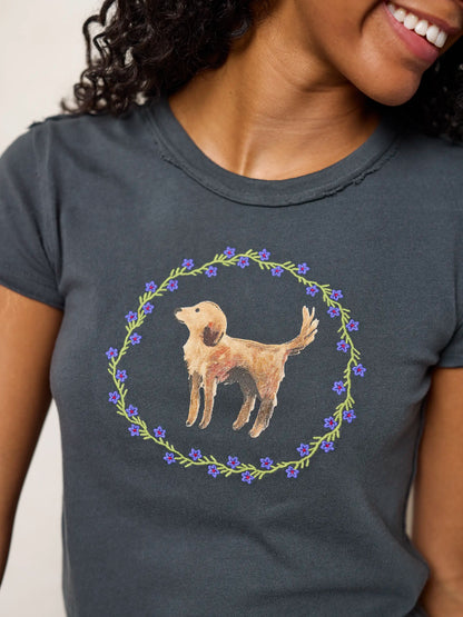 Printed Embroidered Cotton Baby Tee - Dog