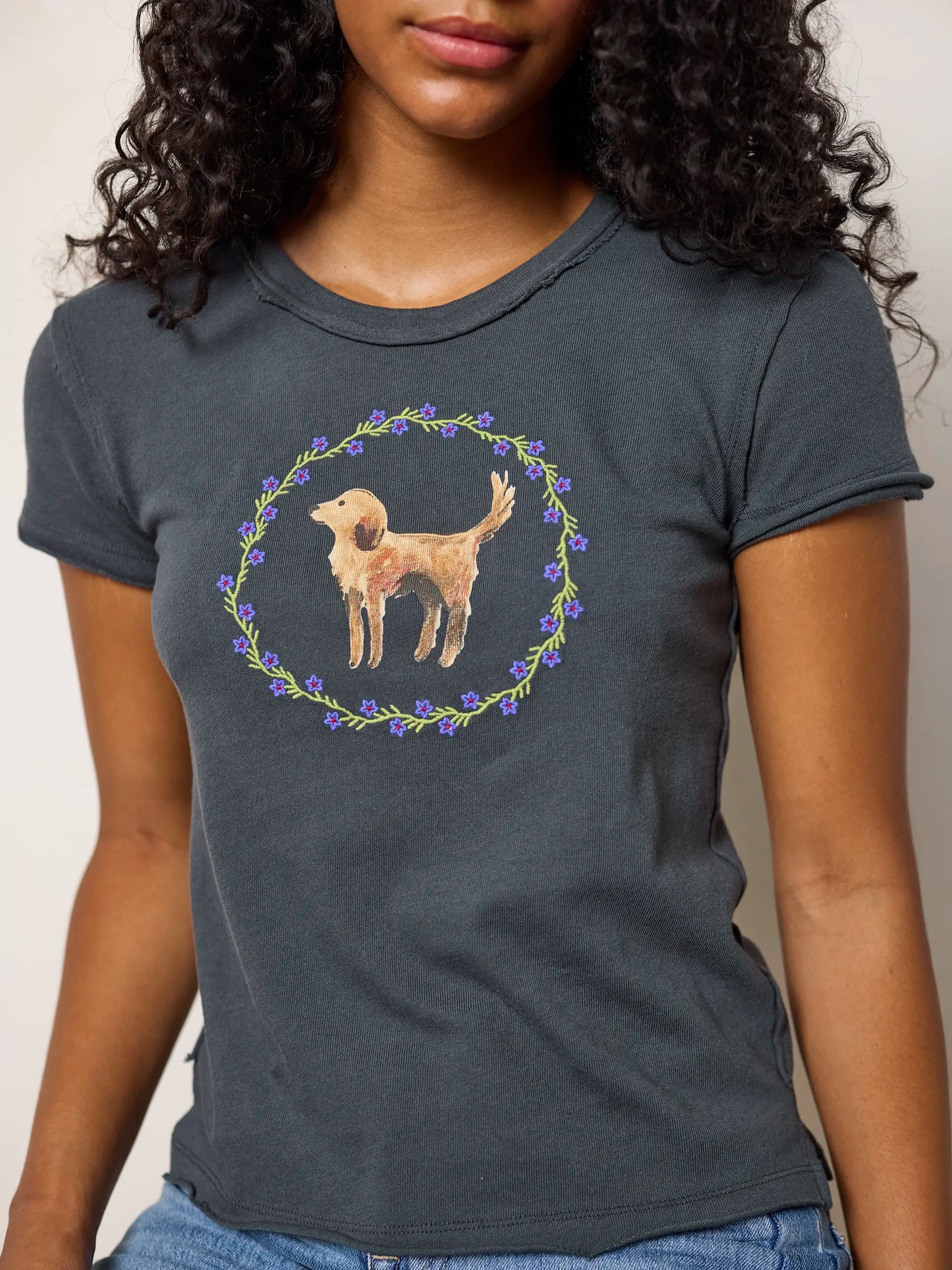 Printed Embroidered Cotton Baby Tee - Dog