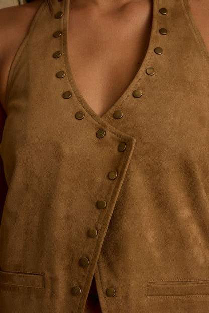 Thatcher Camel Suede Studded Top