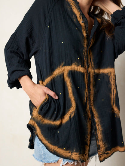 Laid Back Cotton Button Down Top - Black Heart