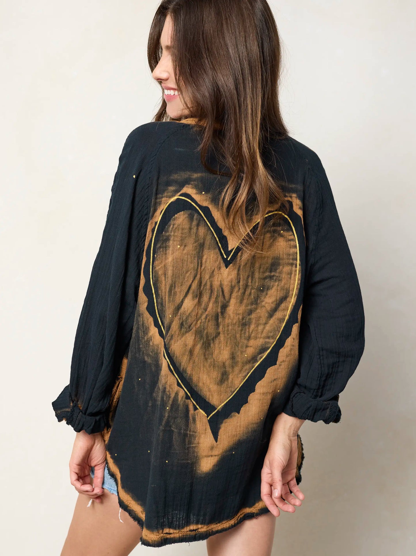 Laid Back Cotton Button Down Top - Black Heart