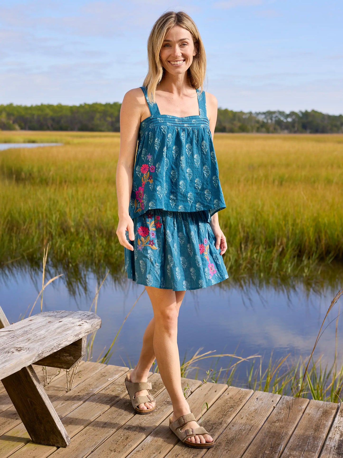 Embroidered Malia Mini Skirt - Block Stamp Indigo