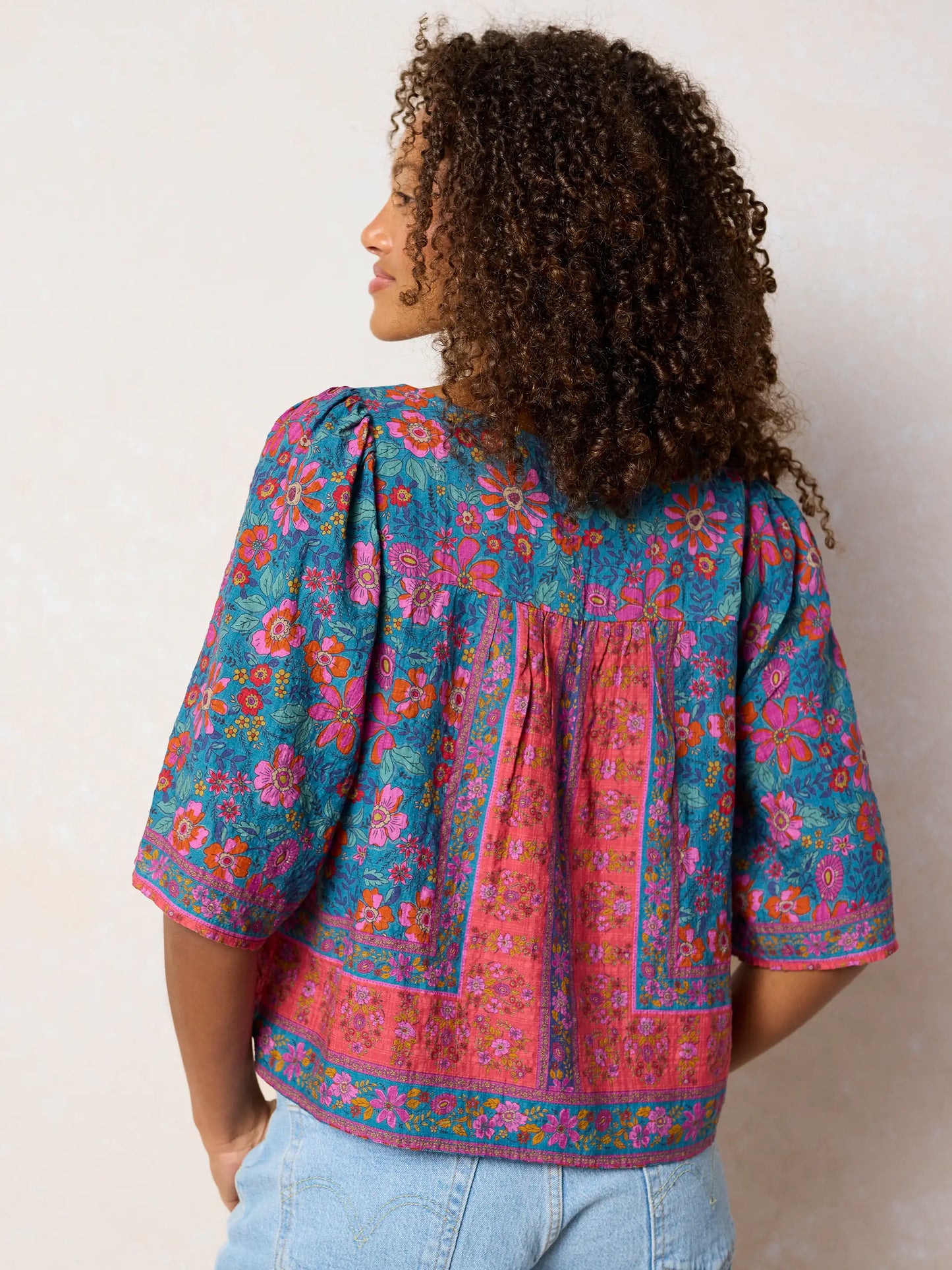 Kalli Top - Teal Boho Border Scarf