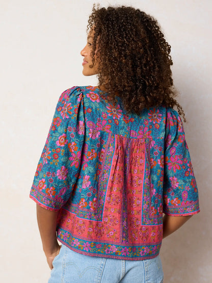 Kalli Top - Teal Boho Border Scarf