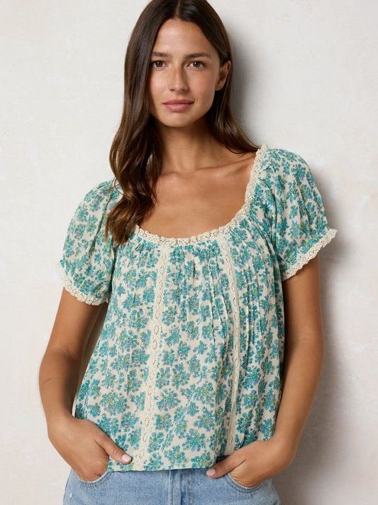 Sweet Nothings Embroidered Cotton Top - Cream Folk Ditsy
