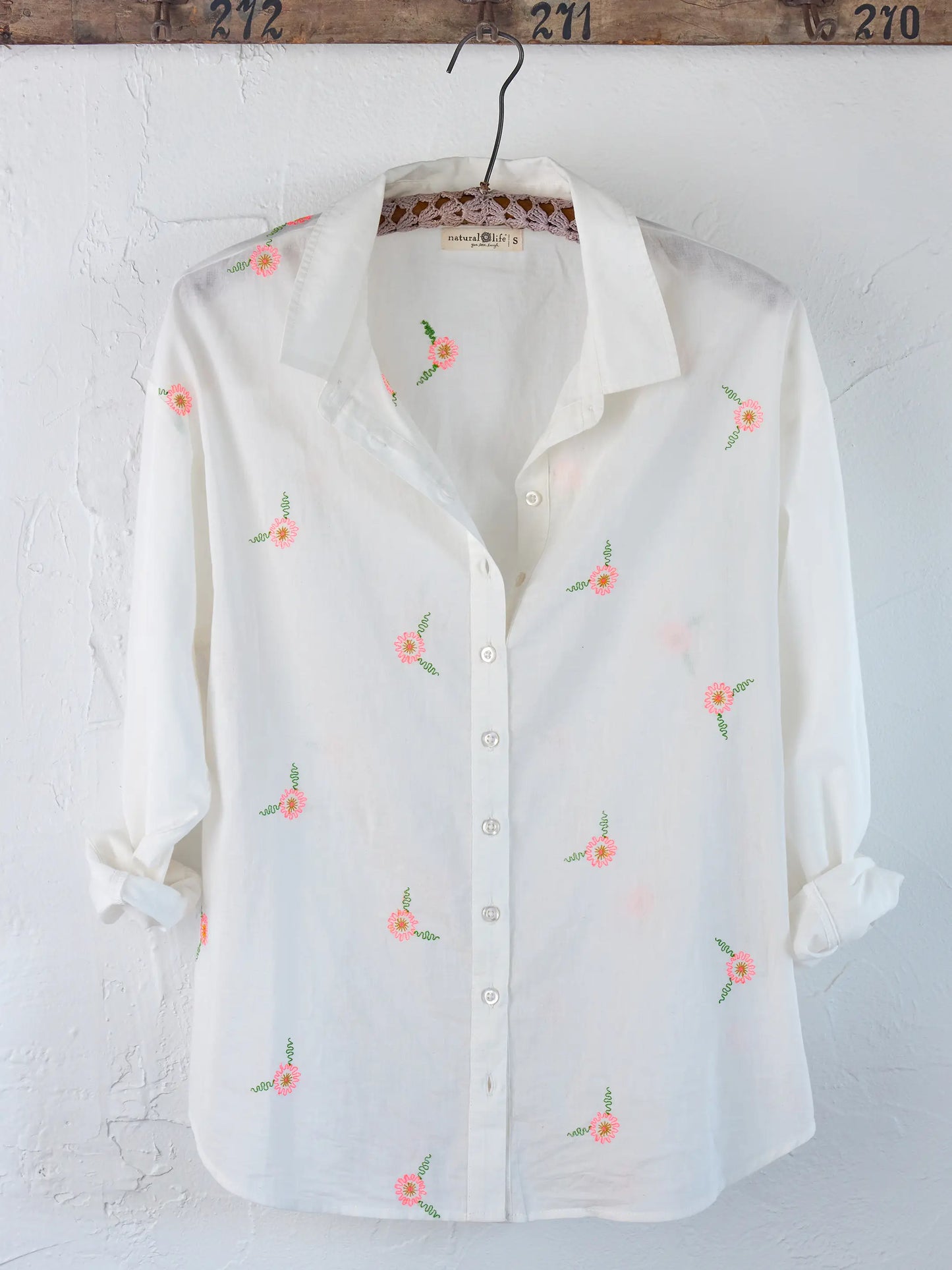 Barcelona Embroidered Cotton Button Down - White Floral