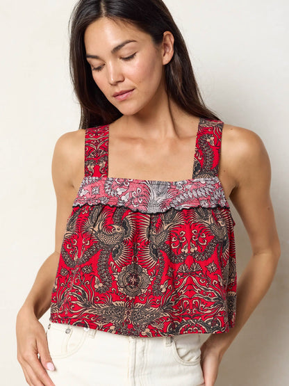 Jade Tank - Hourglass Vines Red