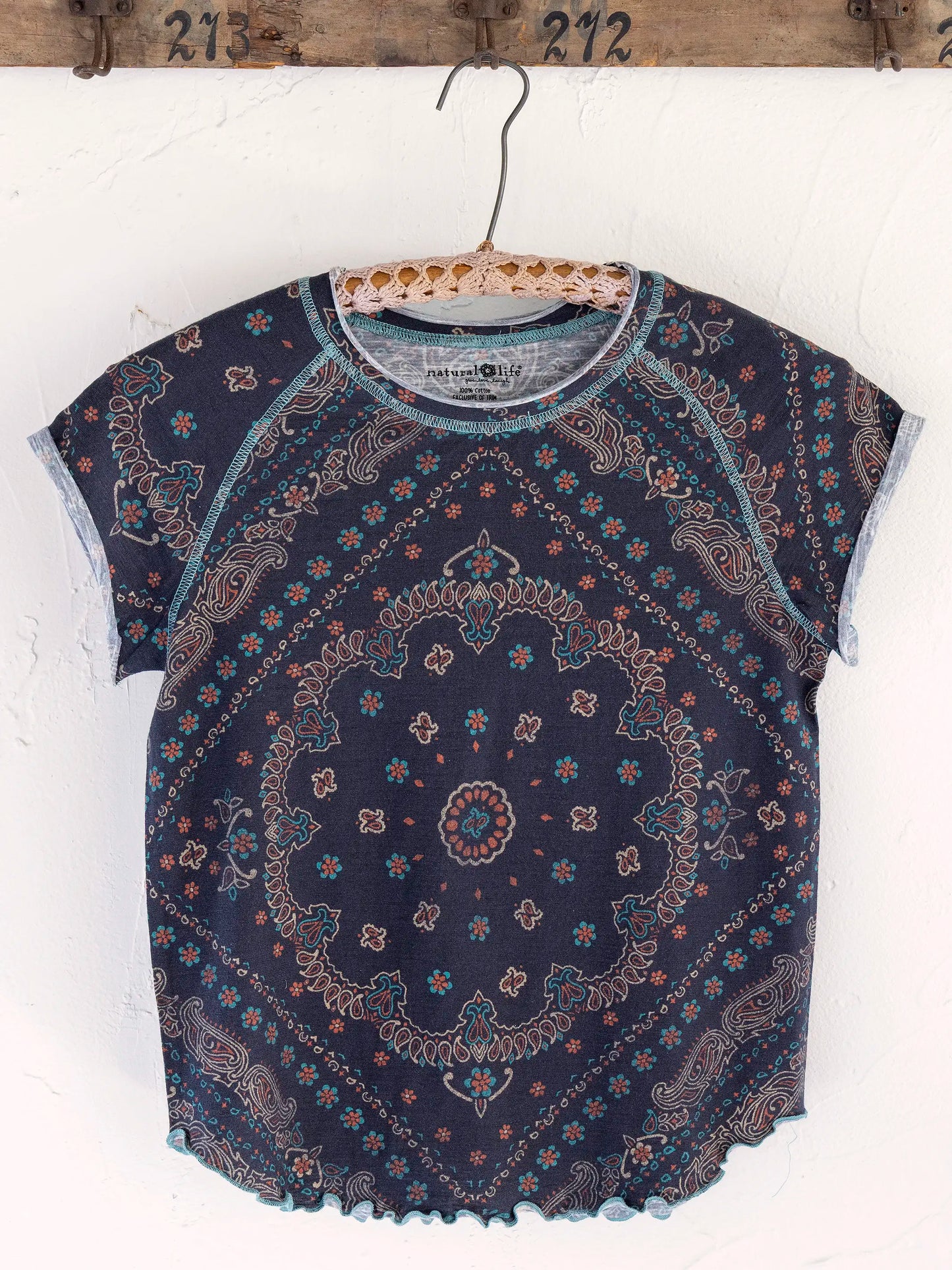 Lily Cotton Short Sleeve Tee Shirt - Sedona Bandana Charcoal