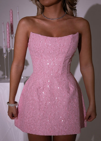 True Beauty Embellished Lace Mini Dress - Pink