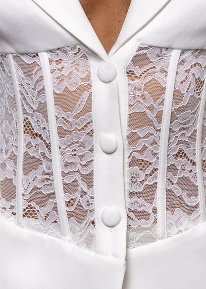 Unspoken Secrets Lace Blazer Two Piece - White