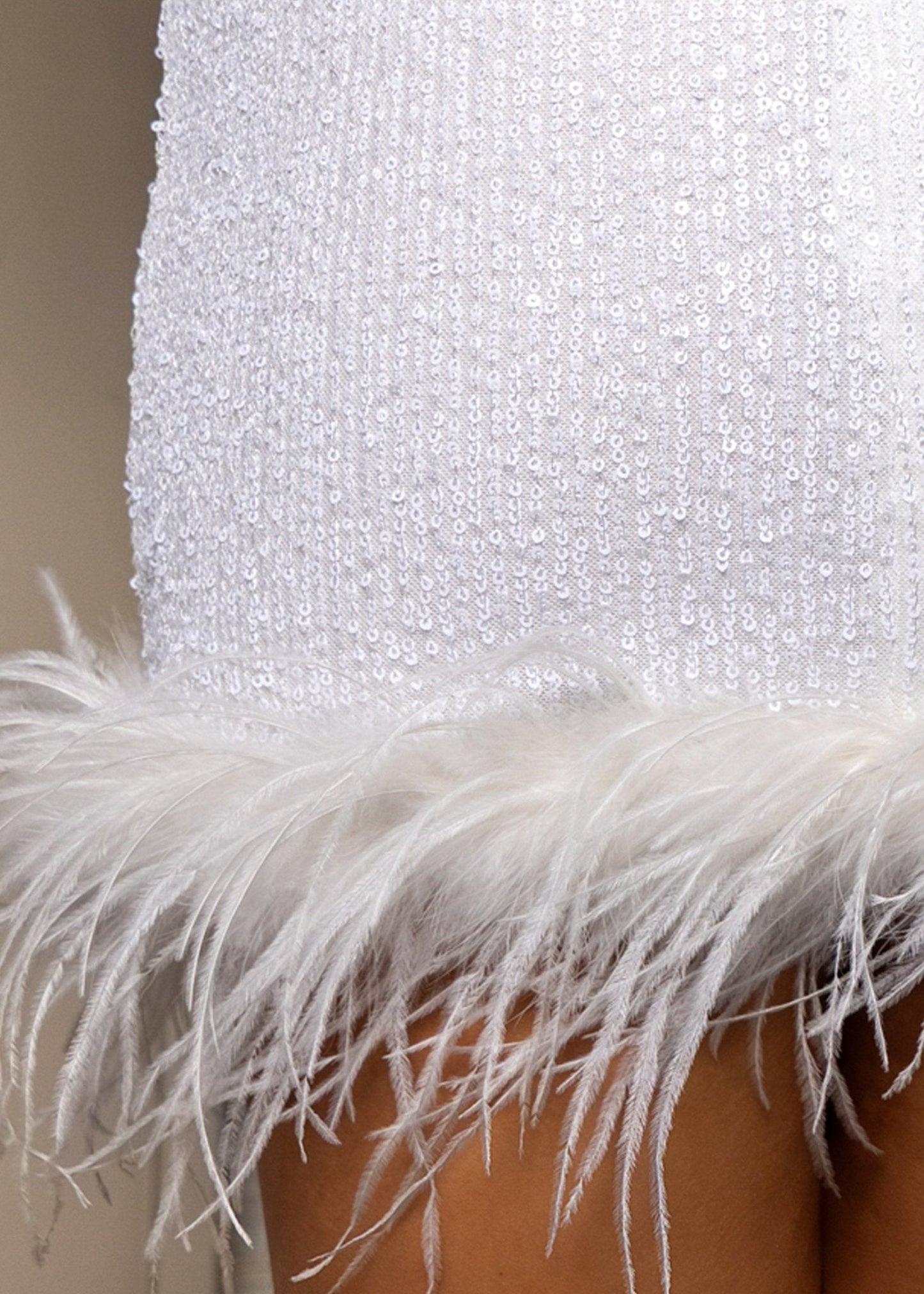 Untamed Aura Sequin Feather Mini Dress - White