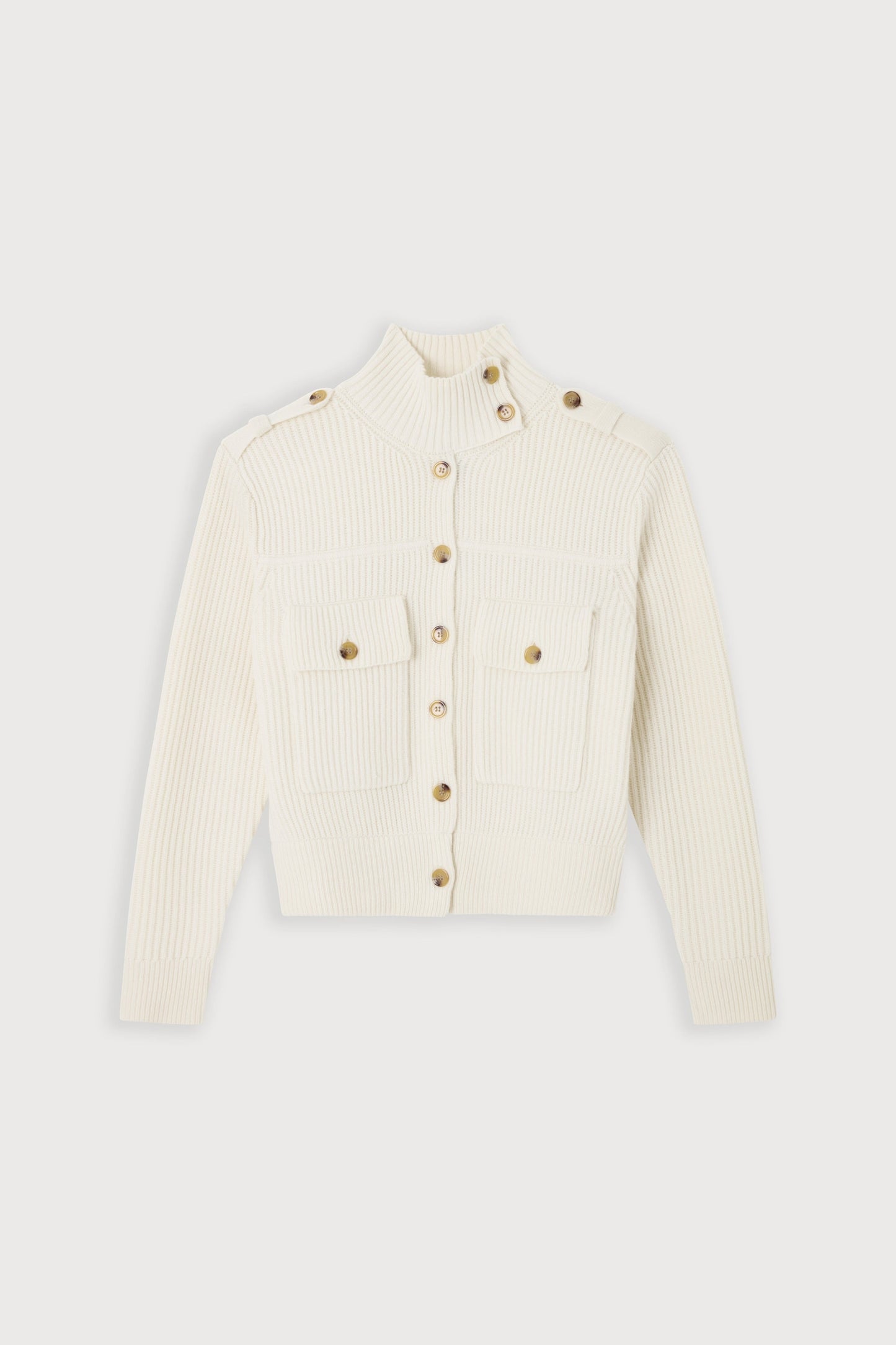 Wool High Neck Cardigan