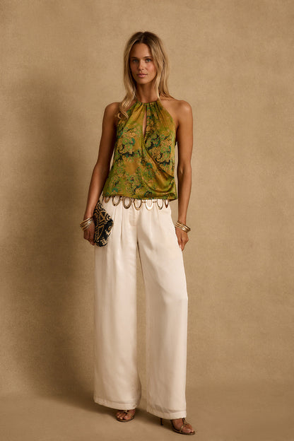 Wild Hibiscus Chartreuse Halter Top