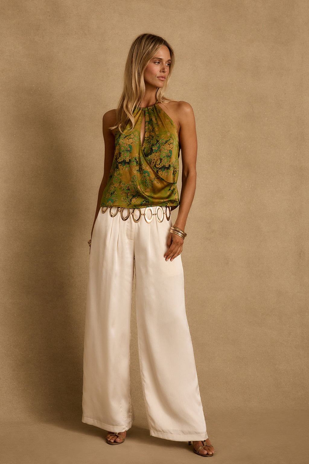 Wild Hibiscus Chartreuse Halter Top