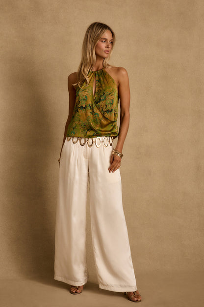 Wild Hibiscus Chartreuse Halter Top