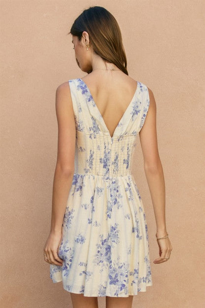 Peyton Sleeveless Corset Floral Print Mini Dress Blue