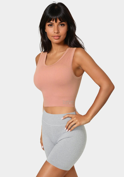 Double Layer Front Seamless Crop Tank