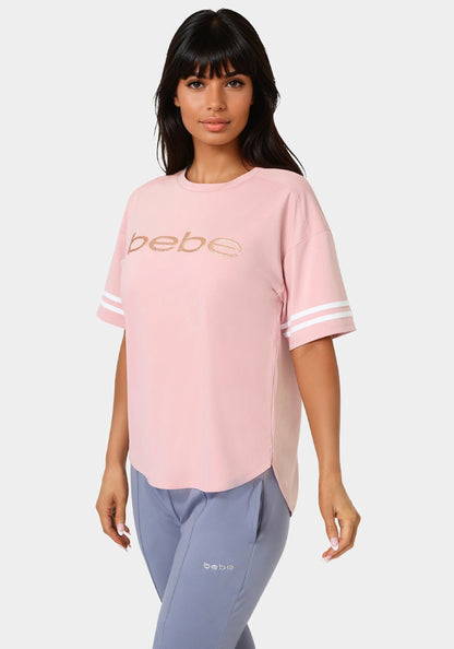 Curved Hem Active Top With Glitter Logo