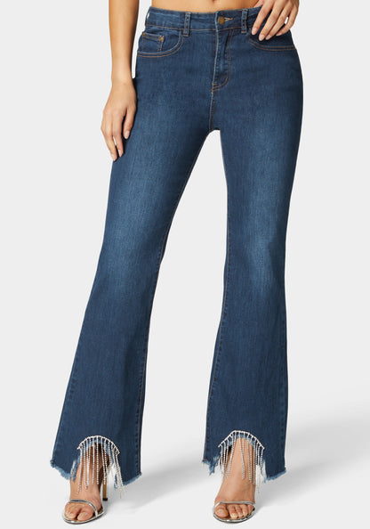 Flare Pant With Rhinestone Fringe