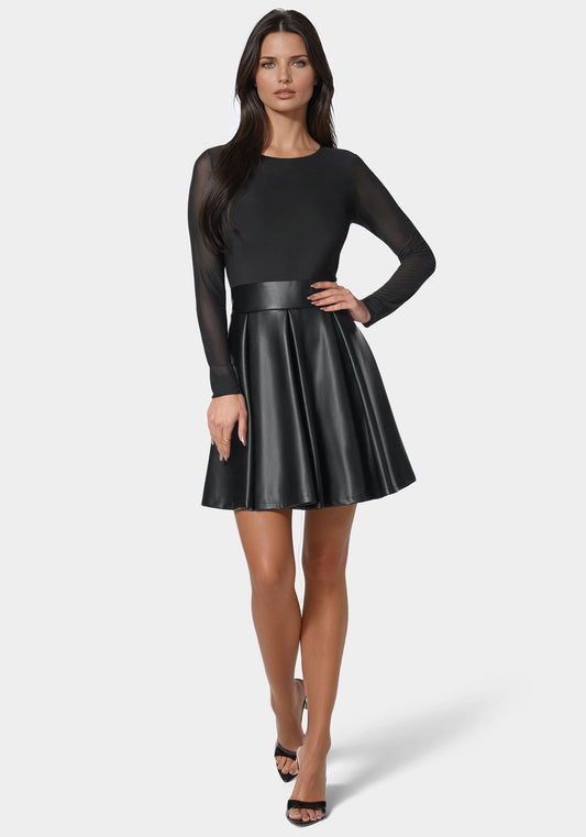 Faux Leather Flare Dress