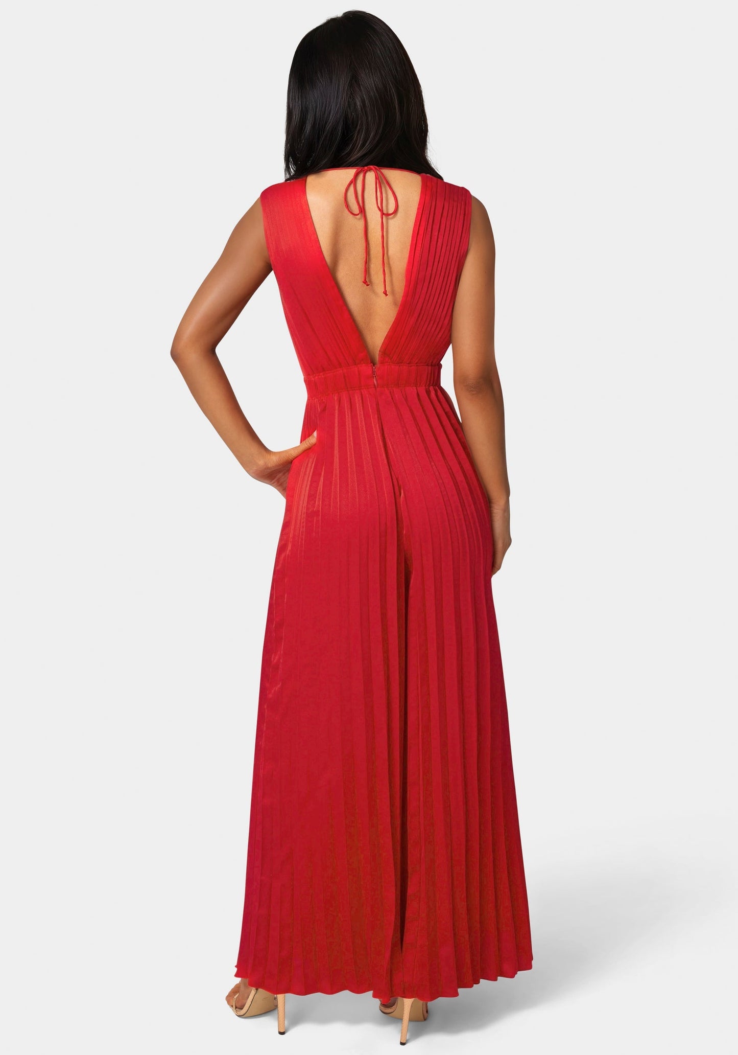 Bare Deep V Pleated Satin Jumpsuit