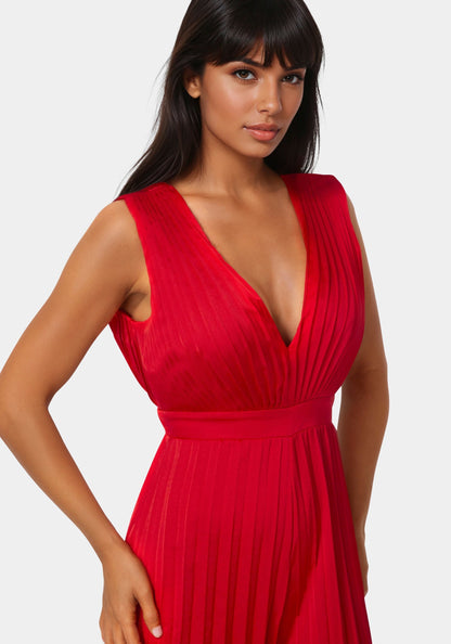 Bare Deep V Pleated Satin Jumpsuit