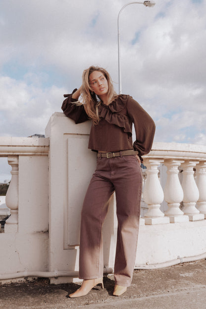 Ailis Wide Leg Jean - Chocolate