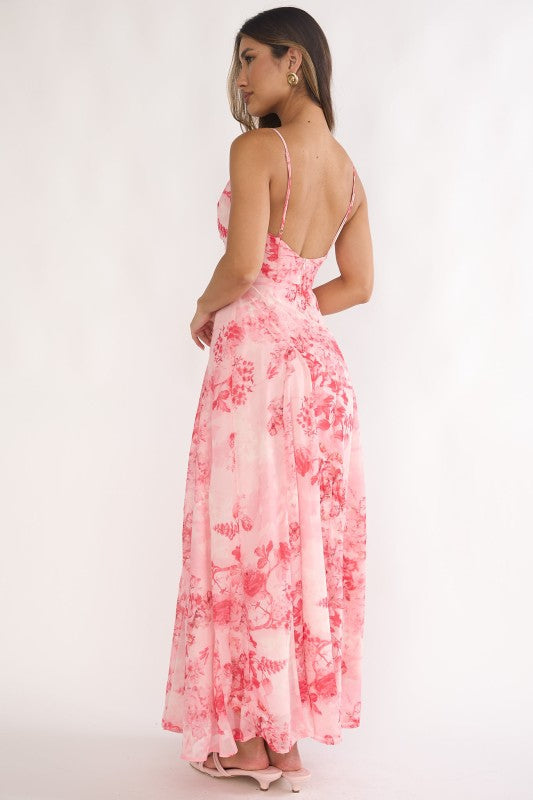 Sasha Sleeveless Open Back Floral Print Maxi Dress Pink