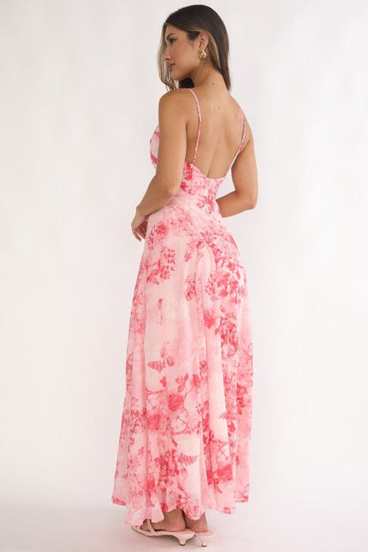 Sasha Sleeveless Open Back Floral Print Maxi Dress Pink