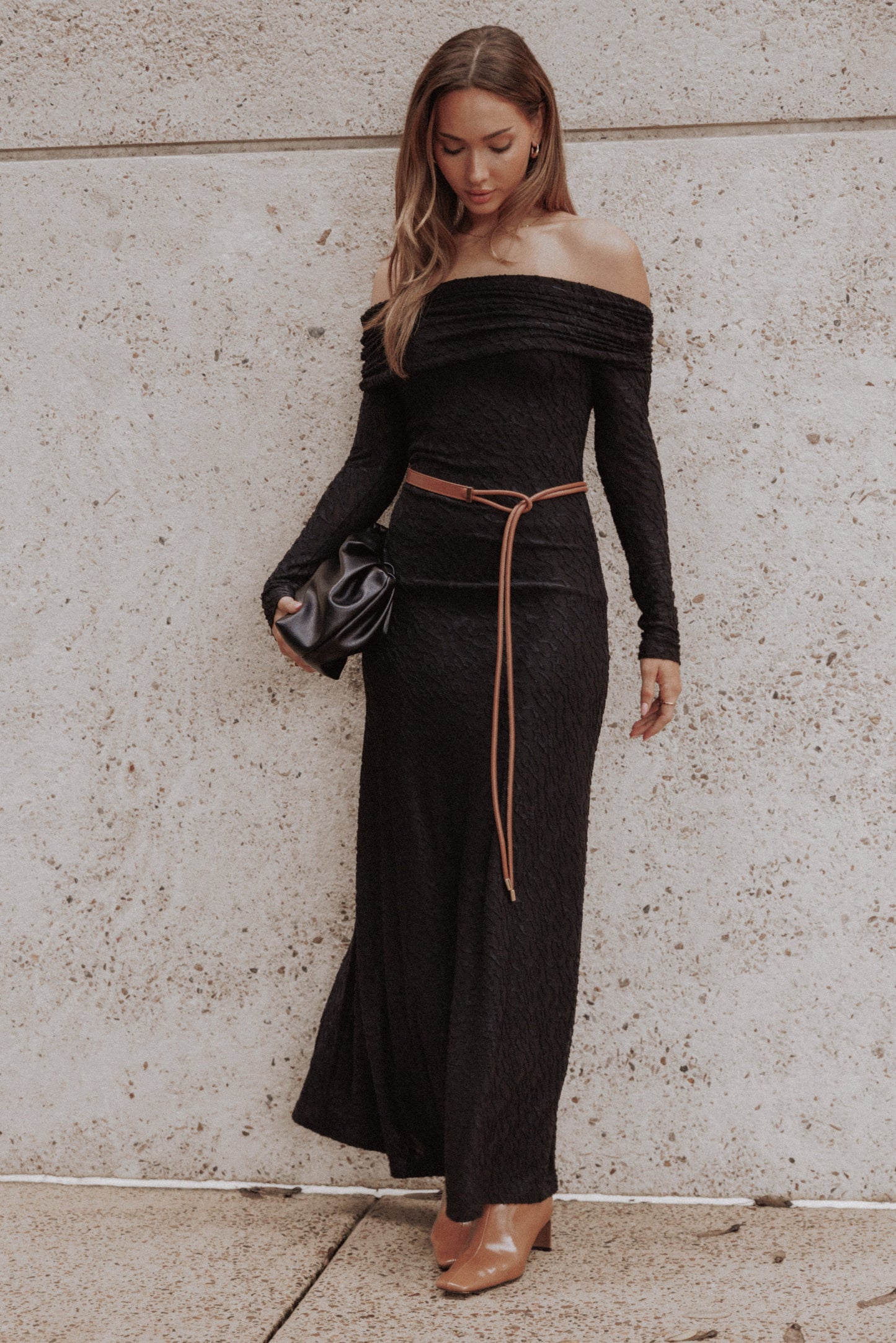 Brandy Textured Mesh Maxi Dress - Black