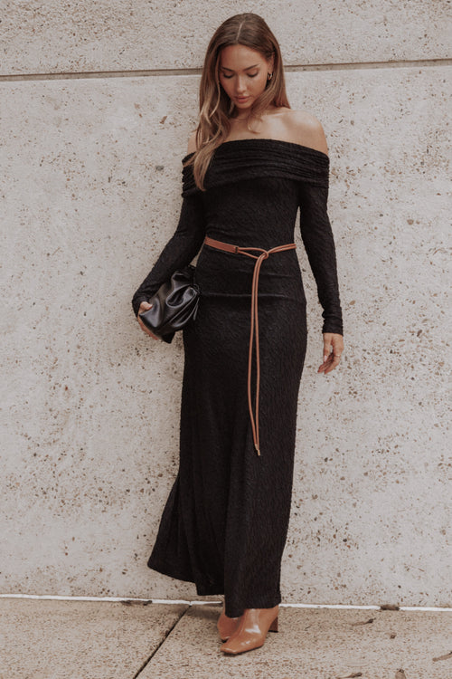 Brandy Textured Mesh Maxi Dress - Black