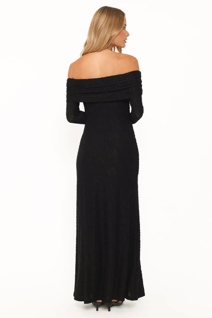 Brandy Textured Mesh Maxi Dress - Black