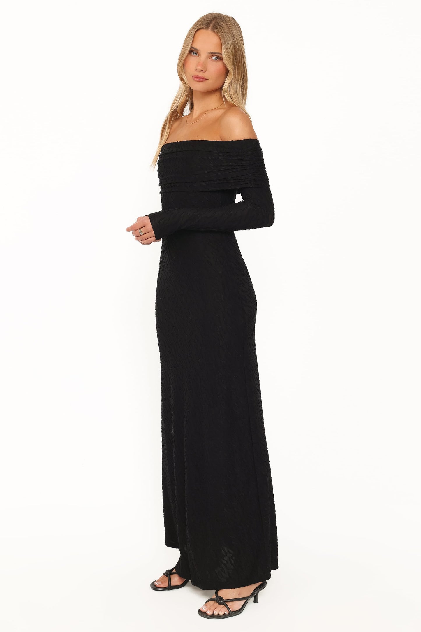 Brandy Textured Mesh Maxi Dress - Black