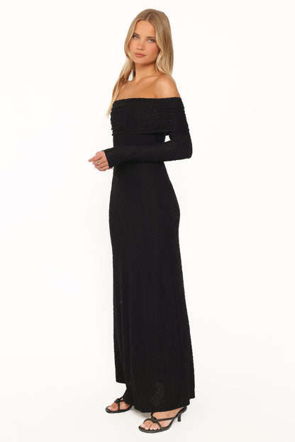 Brandy Textured Mesh Maxi Dress - Black