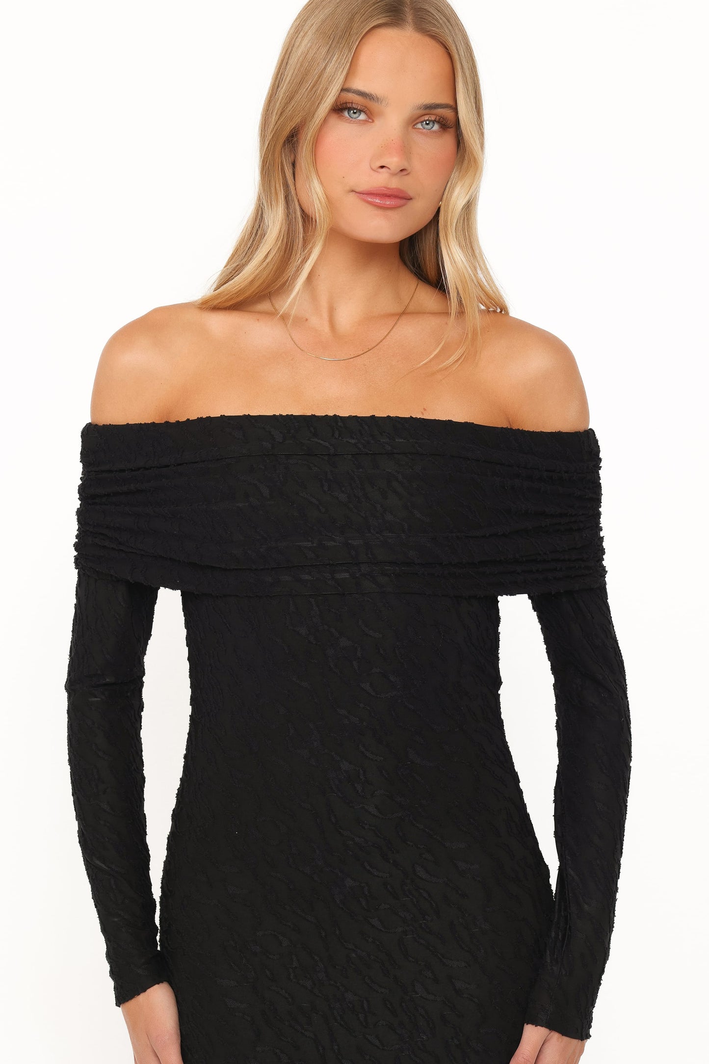 Brandy Textured Mesh Maxi Dress - Black