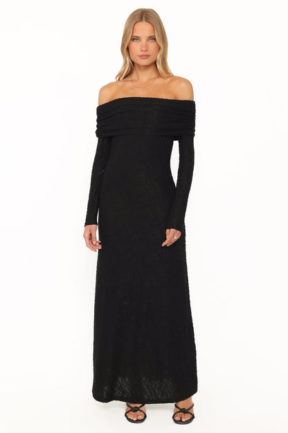 Brandy Textured Mesh Maxi Dress - Black