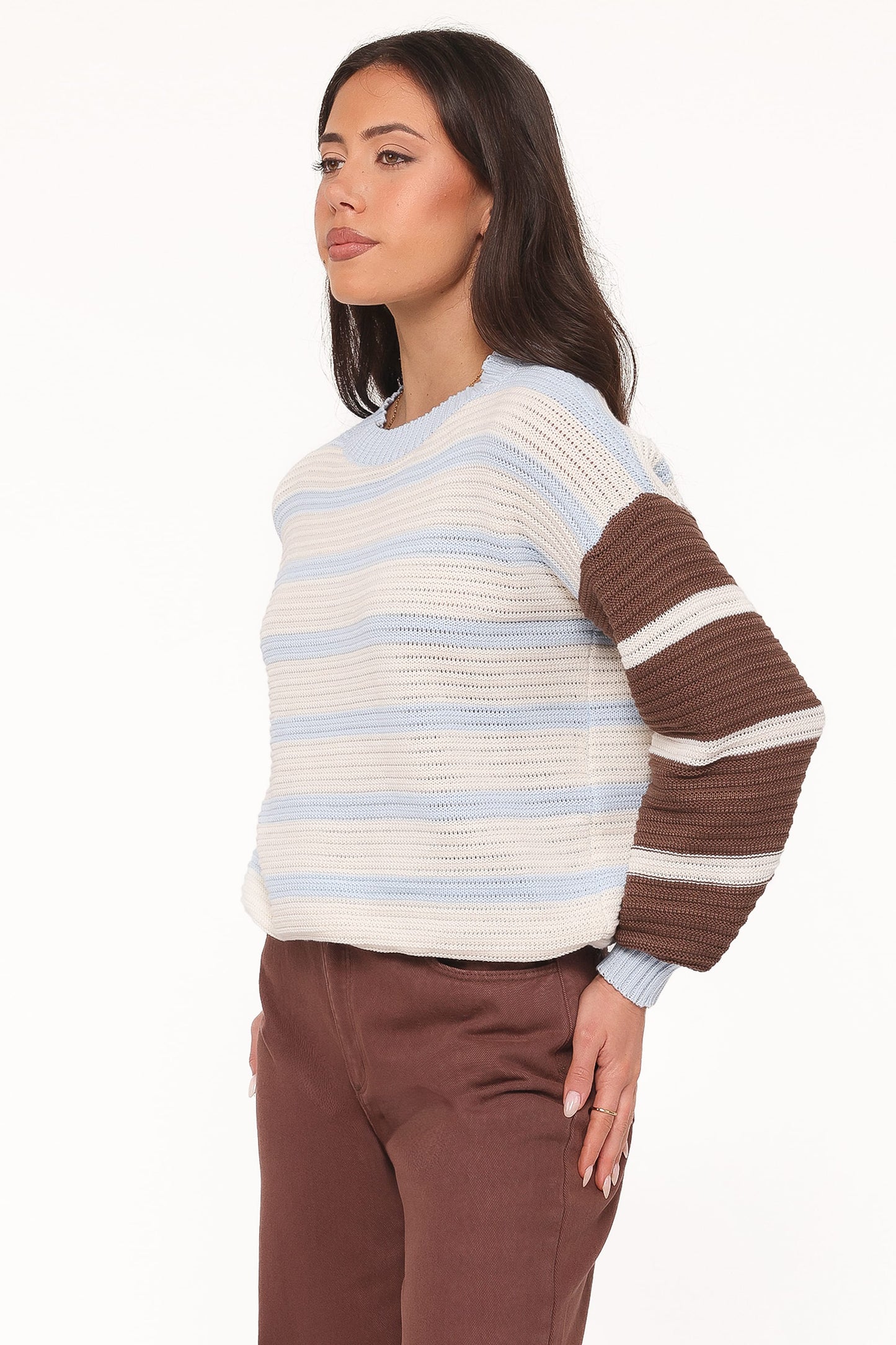 Anicia Colorblock Stripe Sweater - Chocolate Blue