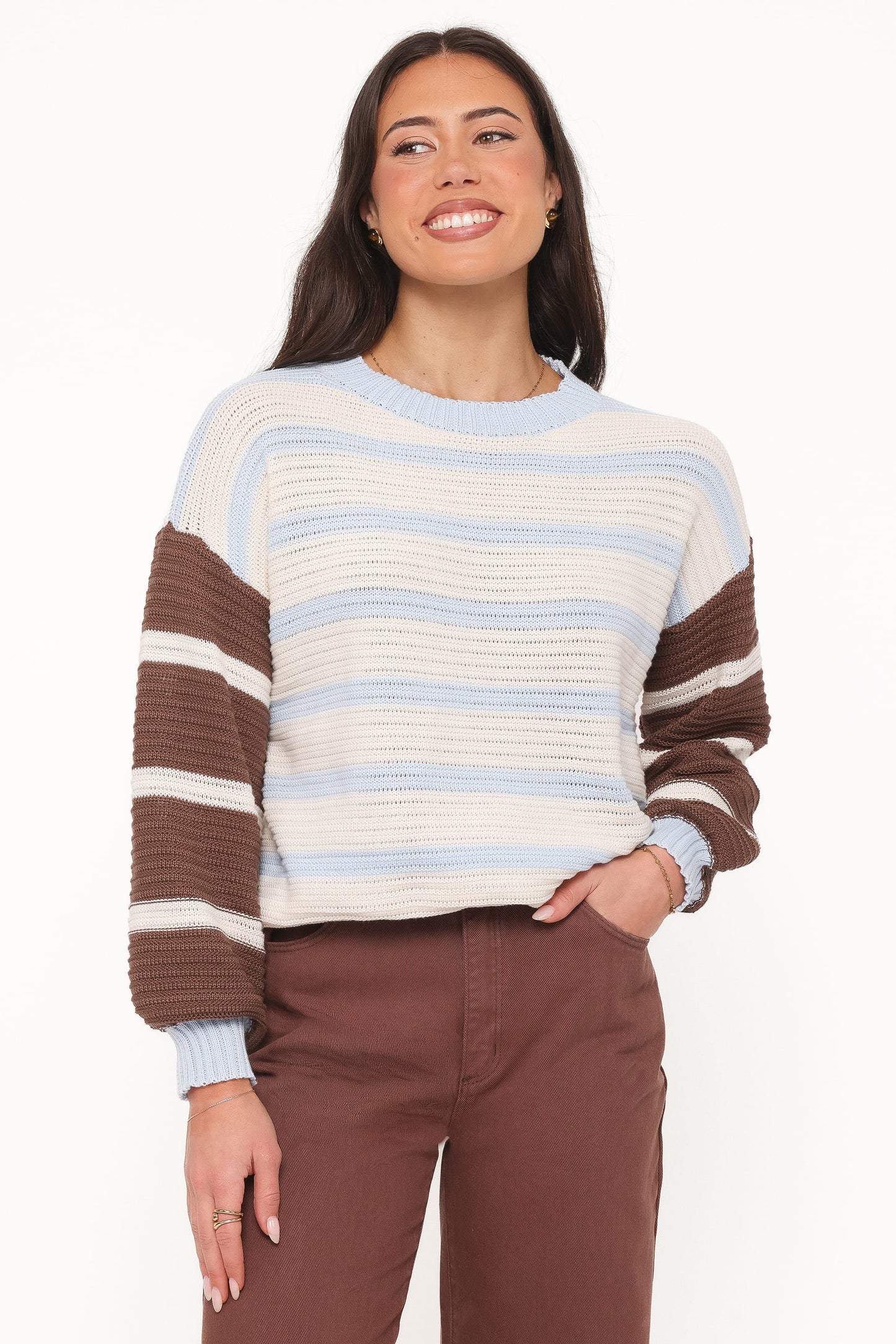 Anicia Colorblock Stripe Sweater - Chocolate Blue