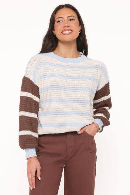 Anicia Colorblock Stripe Sweater - Chocolate Blue