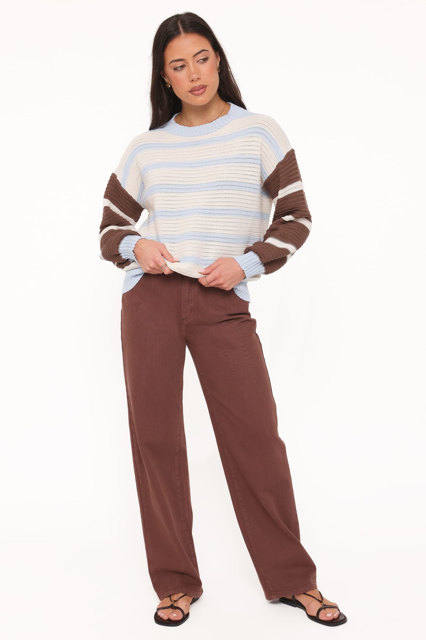 Anicia Colorblock Stripe Sweater - Chocolate Blue