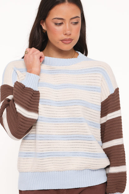 Anicia Colorblock Stripe Sweater - Chocolate Blue