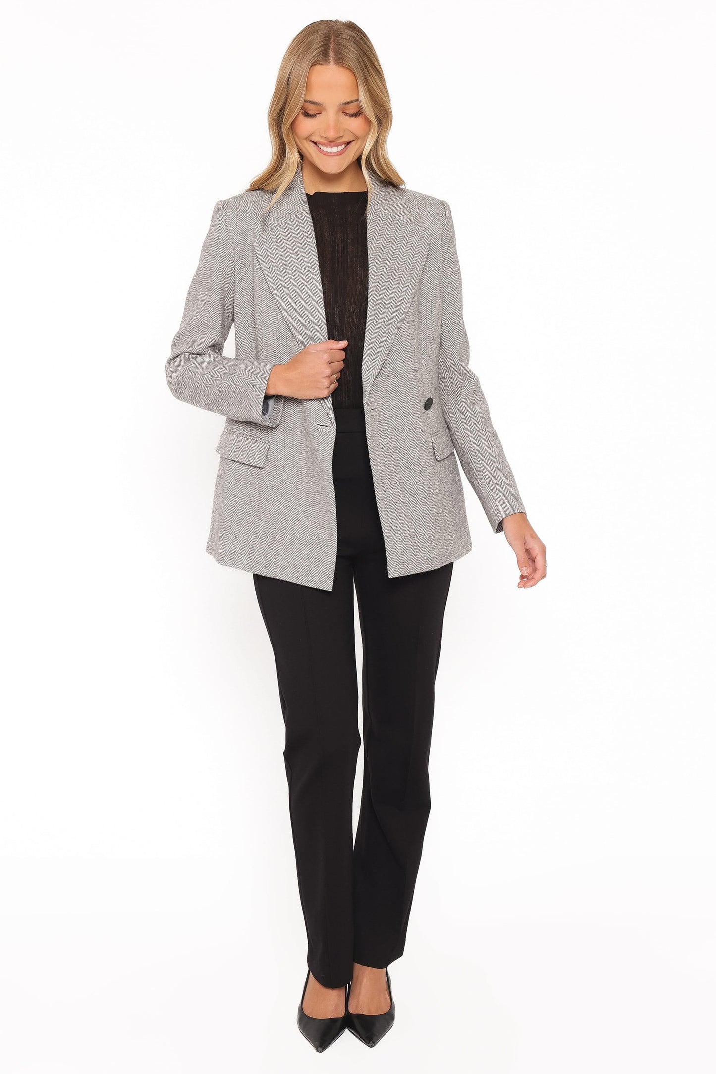 Brookes Double Breasted Blazer - Grey Houndstooth