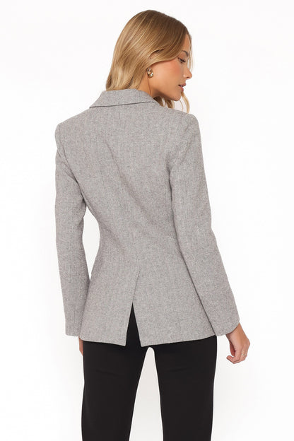 Brookes Double Breasted Blazer - Grey Houndstooth